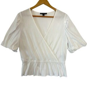 INC White Puff Sleeve Knit Wrap Blouse Size Medium